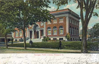 card postmarked 1906 showing the Carnegie Library