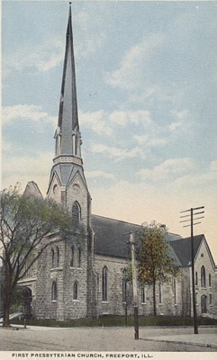 card postmarked 1907 showing First Presbyterian Church