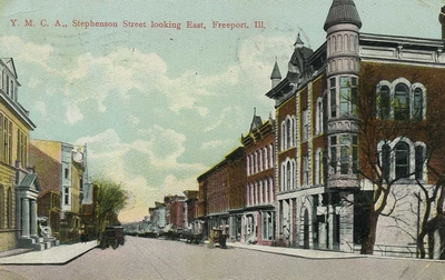 card postmarked in 1909 showing Stephenson Street looking east