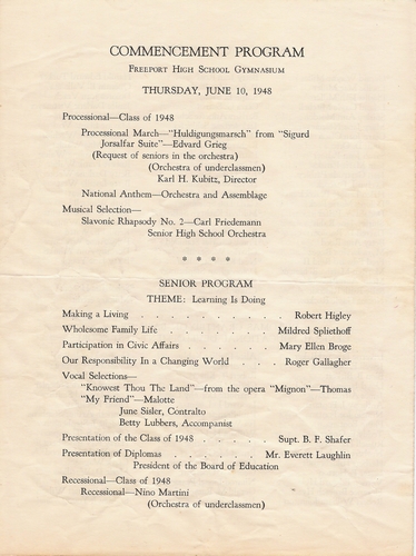 The Commencement Program, Thursday June 10, 1948, in the FHS Gym.