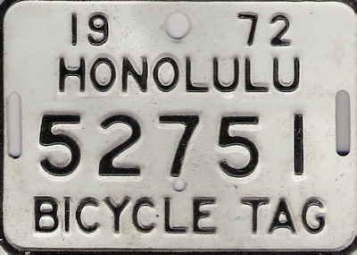 1972 Honolulu bicycle license plate