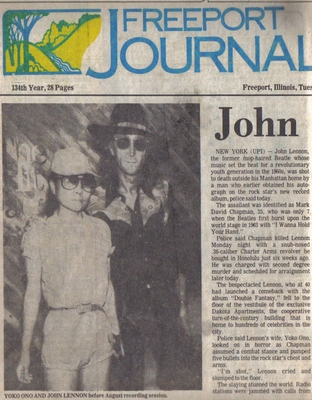 The Freeport Journal Standard announcing John Lennon murdered